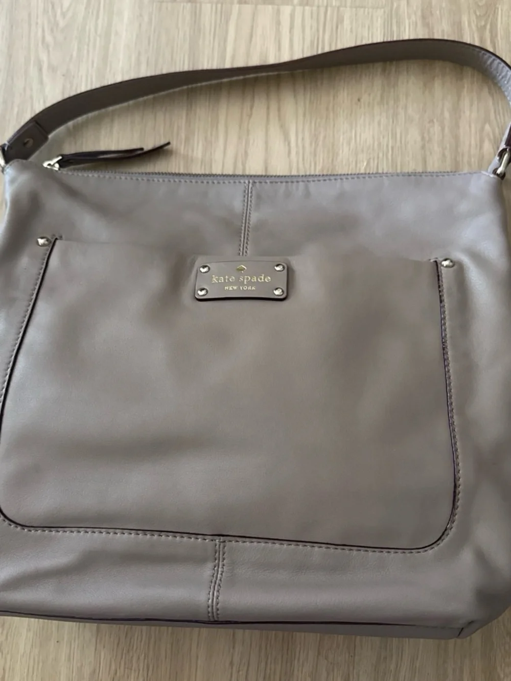 kate spade taupe leather shoulder bag with front pocket